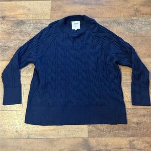 aerie Navy Cable Knit Crewneck Sweater